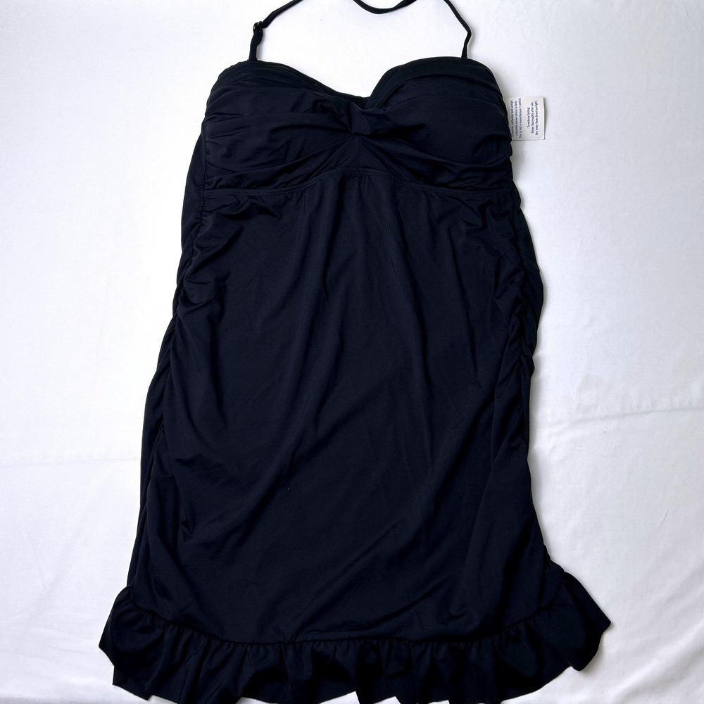 Wave Zone Womens Ruched Ruffle Sweetheart Tankini Swim Top Size 14 Black NEW